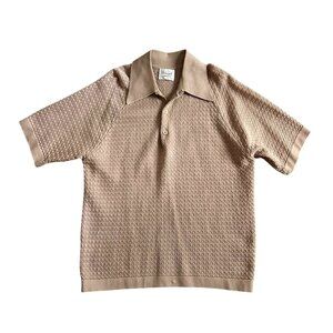 Vintage Donegal Coleseta Mens L Tan Short-Sleeve Retro Polo Shirt Textured Knit